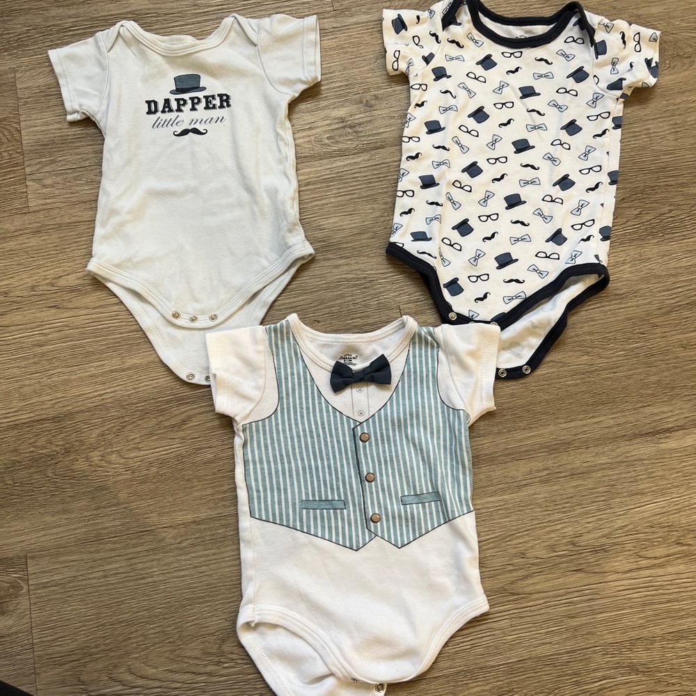 Charming Little Gentleman Baby Boy Bodysuit Trio 9-12m - Picture 5 of 8